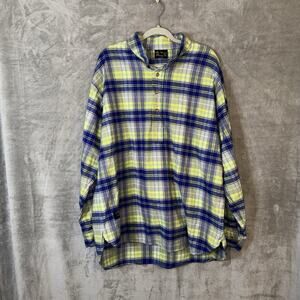 Vintage The Vermont Flannel Company Henley Flannel Shirt Blue Green Plaid XL